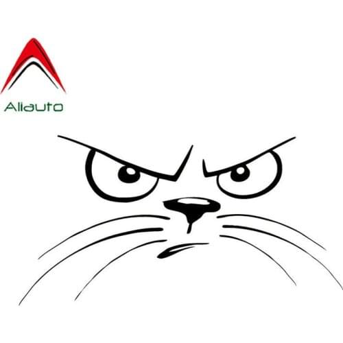 Aliauto Classic Car Sticker Not Happy Cat Face Animal Personalized Decals Automobile Styling Accessories Black/silver,15cm*8cm