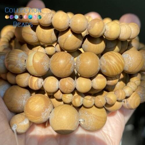 Natural Dull Polish Wooden Jaspers Stone Loose Round Beads For Jewelry Making 4-12 MM DIY Bracelets Accessories 15" Wholesale