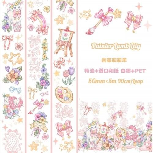 Painter Lamb Lily PET Washi Tapes Bullet Journal Masking Tape Adhesive Tape DIY ScrapbookingDecorative Card Making Washi Sticker