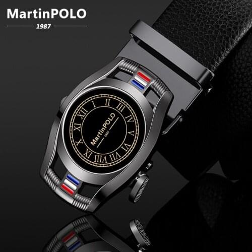 MartinPOLO Leather Belt Men Automatic Buckle Genuine Leather Belt Fashion Cowskin Belts for Men Luxury Brand Black MP02201P
