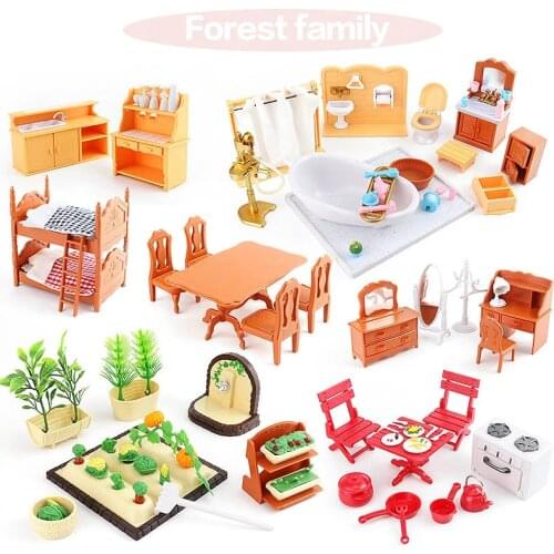 Childrens Simulation Forest Animal Family 1:12 Scale Dollhouse Furniture Miniature 1/12 Rabbit Bear Panda Girl Pretend Play Set