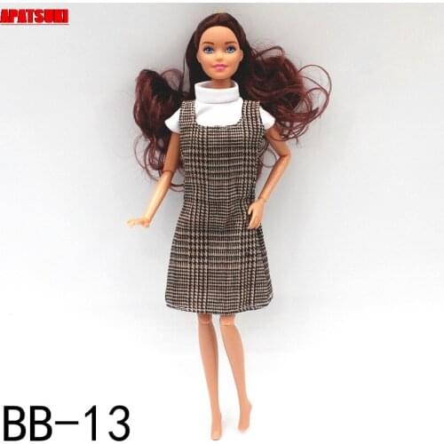 Brown Plaided Fashion Doll Clothes For Barbie Doll Outfits Set Classical Dress White Top 1/6 Dolls Accessories Kids Toys