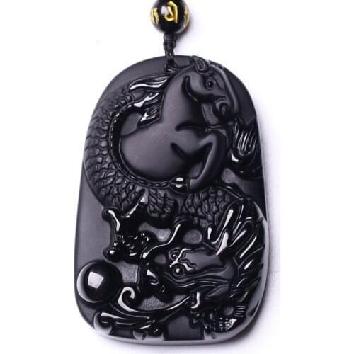 Natural Obsidian Dragon and horse Pendant Jewelry Fine Jewelry Lucky to ward off evil spirits Auspicious Amulet Pendant