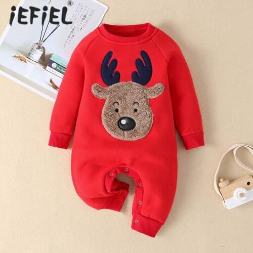 Baby Girl Boy Clothes Christmas 2020 Newborns Winter Warm Velvet Reindeer Romper Long Sleeve Elk Printed Jumpsuit 3 6 18 Month
