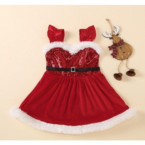 Newborn Infant Baby Girl Christmas Costume Sequin Sleeveless Dress Xmas Princess Party Tutu Dresses 1-5 Years