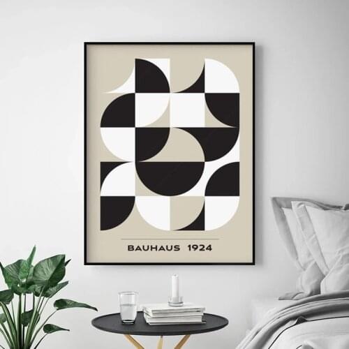 Mid-century Modern Art Neutral Abstract Geometric Print Black and White Beige Bohao Posters for Home Decoration Without Frames