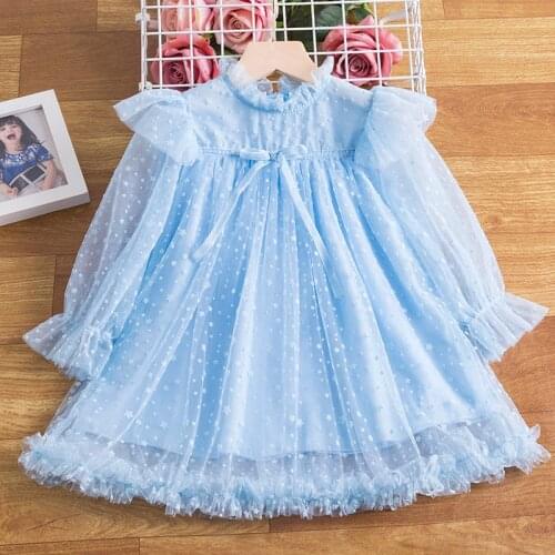 Princess Dress For Girls Winter Autumn Long Sleeve Mesh Elegant Party Tutu Prom Vestidos Children 3 4 5 6 7 8 Years Clothing