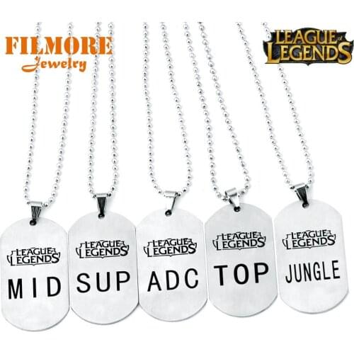 Filmore Game League of Legends Pendant Necklace LOL I'M TOP MID SUP JUNGLE Dog Tag Key Chain Key Holder Charm Cosplay Jewelry