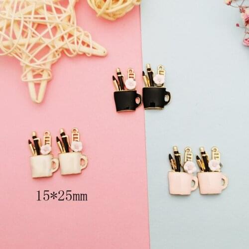 10pcs Makeup tool Bucket Enamel Charms Pendants Gold Tone Metal Charms Fit Bracelets Earrings DIY Jewelry Accessories Finding