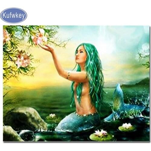 Full Square round 5d DIY mermaid diamond painting seaview little girl Diamond Embroidery Cross Stitch Mosaic Sticker Gift