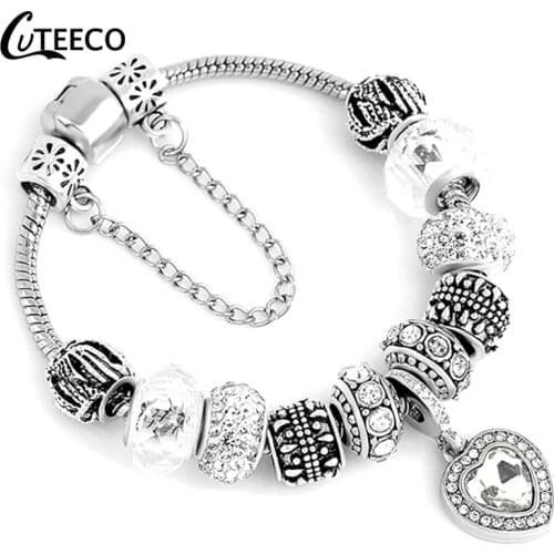 CUTEECO Luxury Crystal Heart Pendant Charm Bracelets&Bangles For Women Classic Bracelet Fashion Jewelry Gift Pulseira Feminina