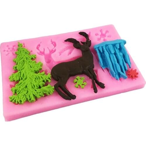 Christmas Silicone Cake Mold DIY 3D Elk Christmas Tree Snowflakes Shape Fondant Chocolate Tray Mould Ice Cream Maker Mold