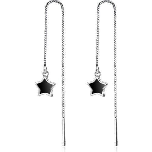 925 Sterling Silver Tassel Star Bead Charm Drop Earring For Women Fashion Wedding Jewelry eh1259