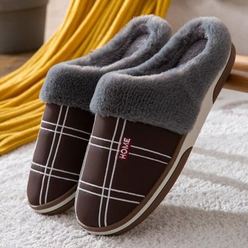 Best House Slippers For Men Big size 51 Fluffy Slippers With Home Suede lattice plush Slippers warm waterproof winter shoes man