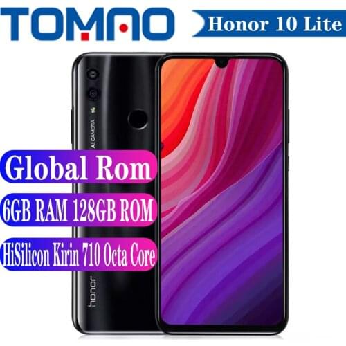 Global ROM Honor 10 Lite Cell phone 6.21“ 4GB 6GB RAM 64GB 128GB ROM Octa Core HiSilicon Kirin 710 Android 9 Dual Rear Camera