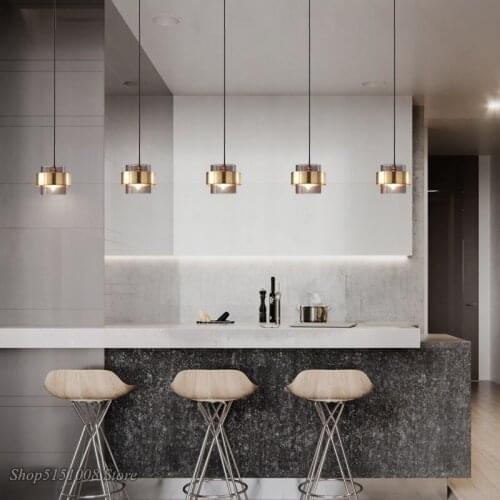 Modern Gold Cylindrical Glass Led Pendant Lights Nordic Living Room Dining Room Lustre Kitchen Hanging Lamp Home Decor Fixtures