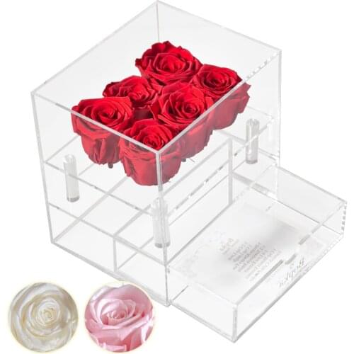 Wedding Eternal Flowers Jewelry Box Preserved Rose Transparent Acrylic Makeup Organizer Cosmetic Case Home Decor Birthday Gifts