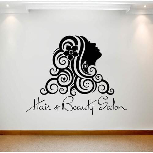 Hair & Beauty Salon Sign Window Sticker Hair Cut Logo Wall Sticker Beautiful Head Wallpaper For Barbershop Decor M208