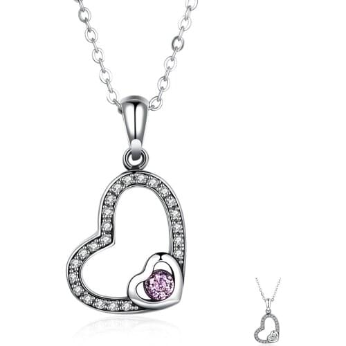 ZEMIOR Romantic 925 Sterling Silver Pendant Necklaces Women Clear Cubic Zircon Personality Big And Small Love Necklace Jewelry