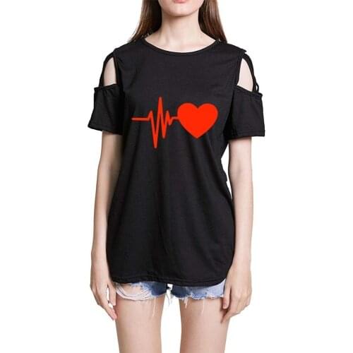 Heart Finger T-shirt Cute Print Off The Shoulder Solid Black Women Loose Casual Solid Crewneck Streetwear Tee 2021 Summer Top