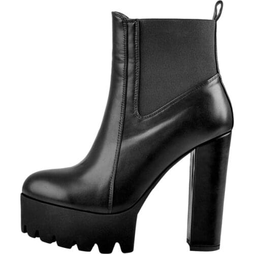 Richealnana Women Platform Black Matte Ankle Booties Thick High Heel Buckle Strap Big Size US5~US15 Ladies Booties