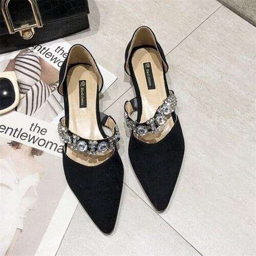 2021 New Women Flats Pointed Toe Crystal Lady Flat Heel Shoes Slip on Loafers Office Lady Elegant Shoes Soft Sole Comfortable