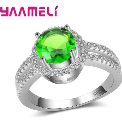 Classic Style Women 925 Sterling Silver Accessories Round Crystal Stone Rings Wedding/Engagement Jewelry For Ladies