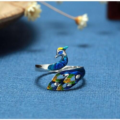 Ladies Ethnic Style Ladies Three-dimensional Peacock Ring Opening Adjustable Ring Knitting Yarn Crochet Artifact
