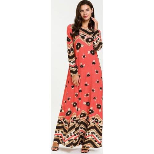 2020 Spring New Muslim Abaya Dress Women Print Dubai Arab A-line Party Long Dresses Middle East Kimono Turkish Ramada Clothing