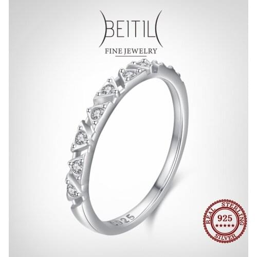 Beitil Real 925 Sterling Silver triangle Shape Clear Zircon Stackable Rings For Women Minimalist Fine Jewelry 2021 New Style
