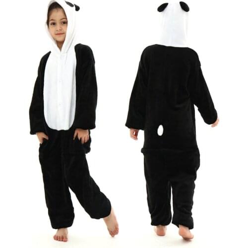 Winter Flannel Soft Warm Panda Kigurumi Pajamas Hooded Animal Cartoon Boys Nightwear Unicorn Jumpsuit for Girl Kids Sleepwear