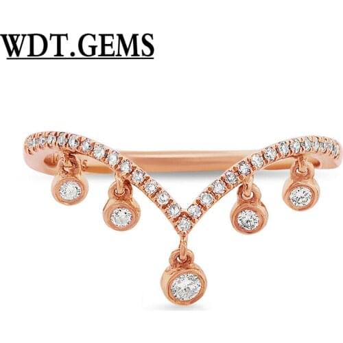 0.19 CT 10K Rose Gold Real Dangling Diamond Crown Dangle Shaker Statement Ring