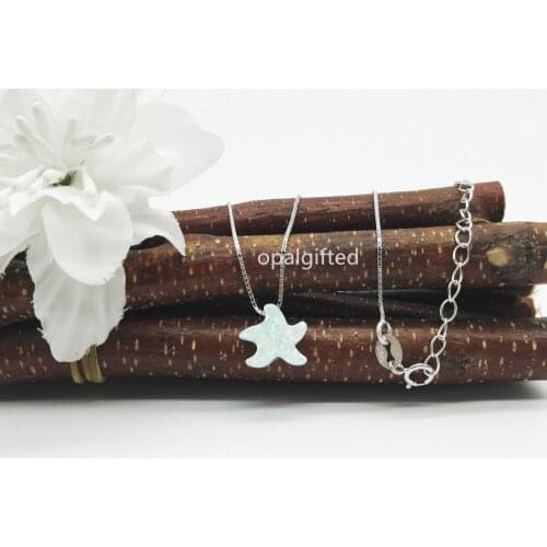 1pc Free Shipping White 10*11mm Starfish Opal Necklace 925 Sterling Silver Seastar Opal Necklace Beach Opal Necklace for Gift