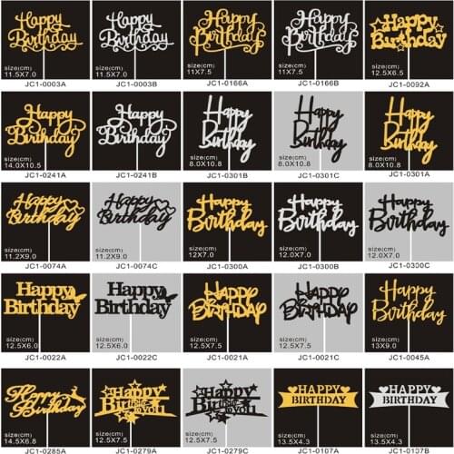 10pcs Cake topper Happy birthday black and white gold creative glitter plug-in multiple happy birthday cupcake toppers