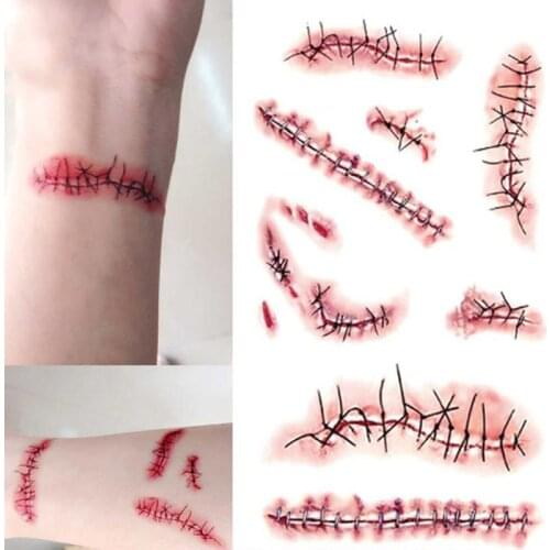 20/30/50Pcs Halloween Tattoo Sticker Terror Wound Realistic Blood Injury Scar Tattoo Sticker Halloween Temporary Makeup Body Art