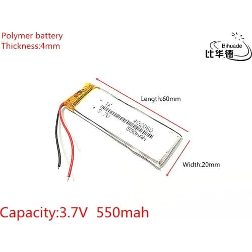 3.7V 550mAh 402060 Lithium Polymer Li-Po li ion Rechargeable Battery cells For Mp3 MP4 MP5
