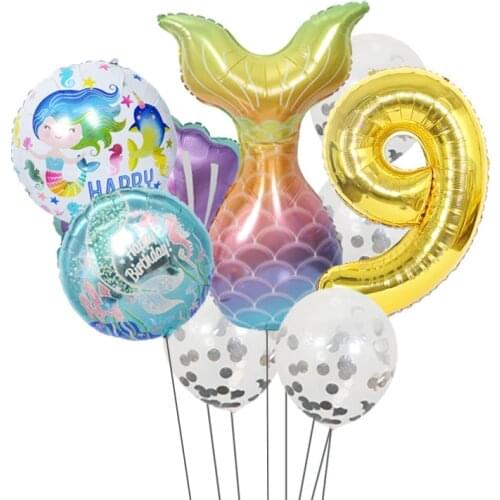 32 inch Cartoon Mermaid Foil Balloons Number Balloon Birthday Balloons For Baby Girl Gift Ariel Cartoon Helium Globos Supplies