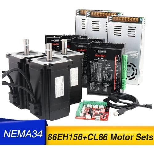4 sets NEMA34 Closed loop motor 4Kit 86EH156A6001 motor 12N.M USB power controller 4 PCS driver DM860H + Power Supply