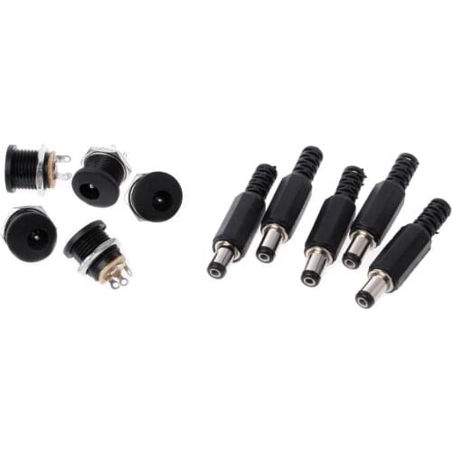 5 Pcs 5.5mm x 2.1mm Male DC Power Plug Connector+5 Pcs Screw Lock Female Panel Socket Mount Adapter Y4UE
