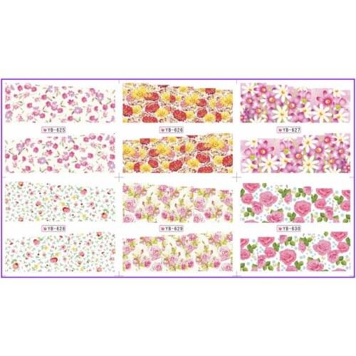 6 PACK/ LOT WATER DECAL NAIL ART NAIL STICKER FULL PAGE ROSE DAISY FLOWER YB625-630
