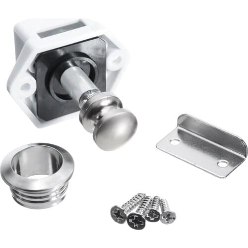 ABS Metal Caravan Push Button Lock Home Furniture Drawer Push Button Lock Safety Doors Latch Button Lock Hardware White 10x