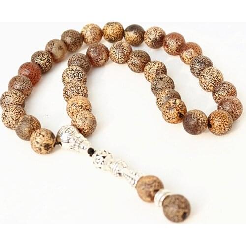 New arrival 10mm Brown Leopard Grain Stone Bead 33 Prayer Beads Islamic Muslim Tasbih Allah Mohammed Rosary for women men