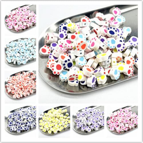 30pcs10mm Multicolour Footprints Beads Polymer Clay Spacer Loose Beads for Jewelry Making DIY Bracelet Accessories