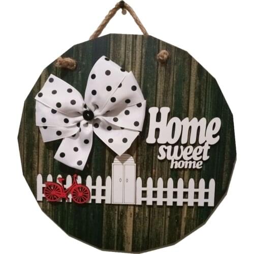 Wooden welcome home sign door hanging decors round wreath home art accessories ornaments door sign frame green