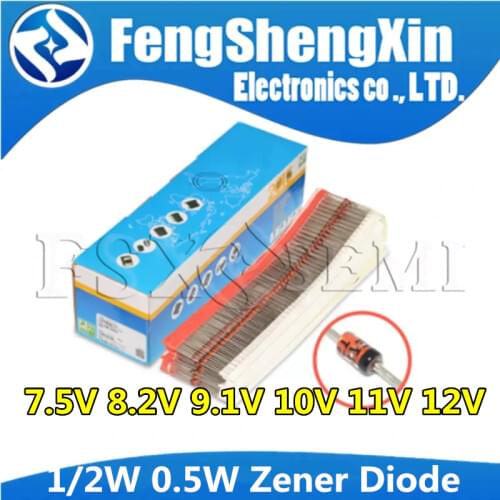100pcs 1/2W Zener Diode 0.5W 7.5V 8.2V 9.1V 10V 11V 12V BZX55C7V5 BZX55C8V2 BZX55C9V1 BZX55C10V BZX55C11V BZX55C12V
