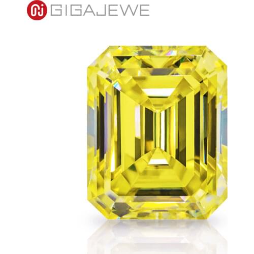 GIGAJEWE Customized Rare Emerald Cut Vivid Yellow VVS1 Moissanite Loose Diamond Test Passed Gemstone For Jewelry Making