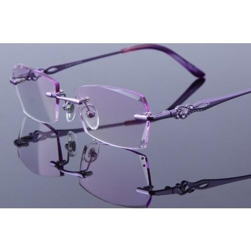 Elegant Reading Glasses Women Rhinestone Eyeglasses Rimless Female Hyperopia Spectacles Gradient Purple Presbyopic Glasses Q2614
