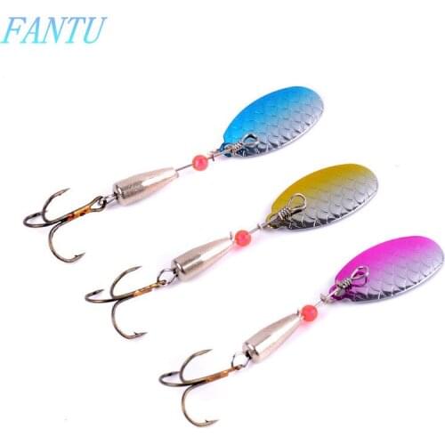 FANTU Fishing Spoon Bait 6g/6cm Rotate Artificial Metal Lure Treble Hooks Fishing Accessories Triple Fishing Hooks