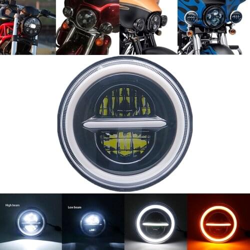 7" Inch H4 LED moto Headlight For Harley Softail Slim Fat Boy 7inch Halo Angel Eye DRL Led Motorcycle Headlamp