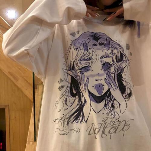 Spring Autumn Harajuku T-Shirt Women Tops Printed Graffiti Loose Long Sleeve Tshirt Woman Gothic Clothing
